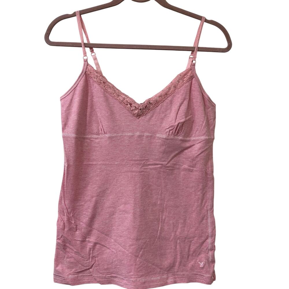 American Eagle Women Sz Large Pink Lace Babydoll Cami Tank Top Y2K Preppy Fairy